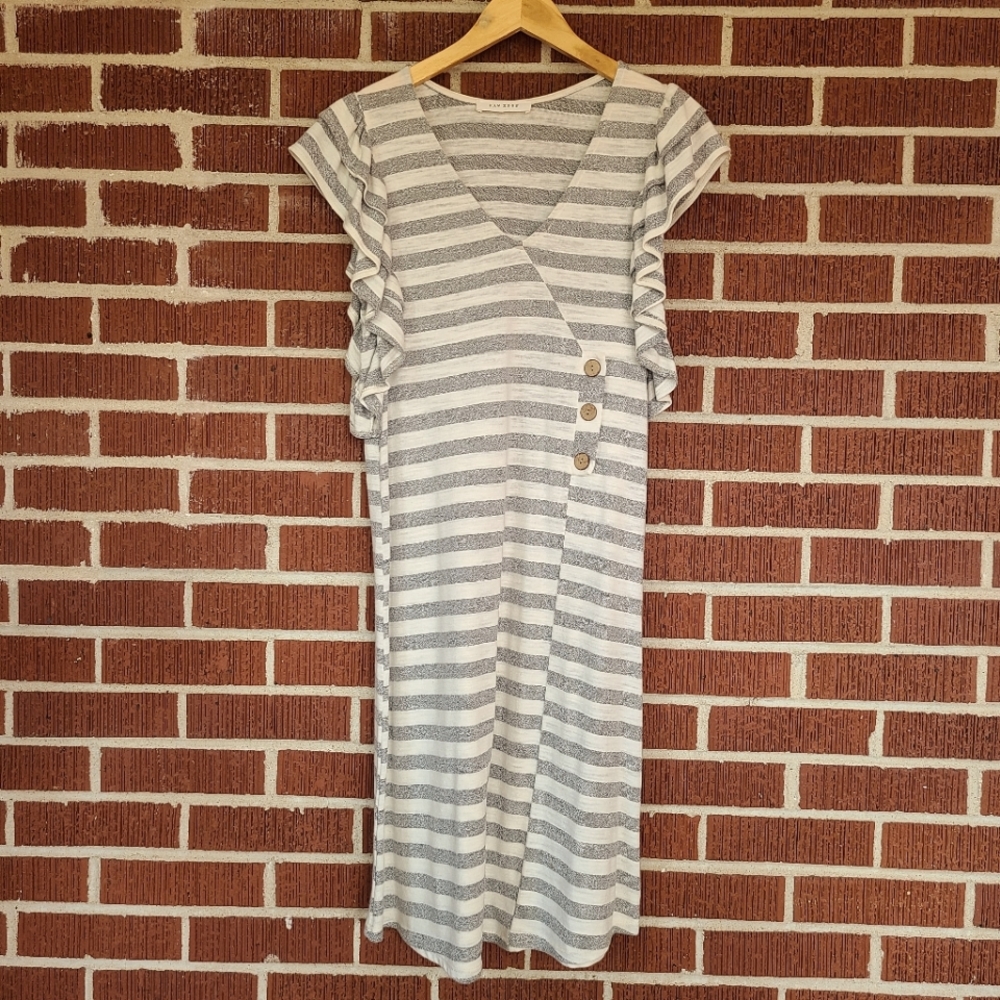 Soft lightweight sweater(ish) dress stripes ruffle